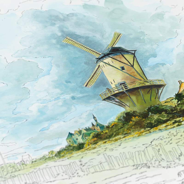 Livre de coloriage - Beaux-arts - Adulte - Aquarelle et crayons - Illustrations de paysages - 12 modèles