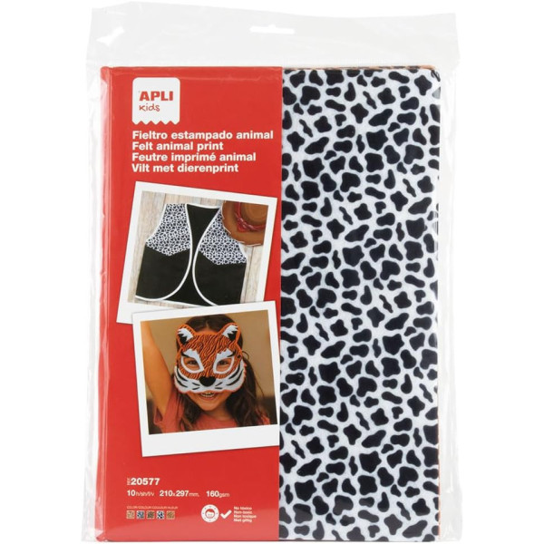 photo-Feutrine - Assortiment imprimés animaux - A4 - 10 feuilles - Loisirs créatifs - Apli Kids