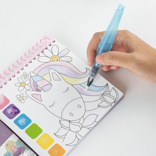 Coloriage - Peinture aquarelle - Princesses et sirènes - Pinceau inclus + 20 illustrations - Dès 5 ans