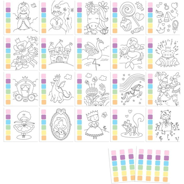 Coloriage - Peinture aquarelle - Princesses et sirènes - Pinceau inclus + 20 illustrations - Dès 5 ans