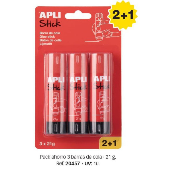 photo-Bâtons de colle - Blanche - 21g - Lot de 3 tubes - Idéal scolaire, loisirs créatifs - Apli