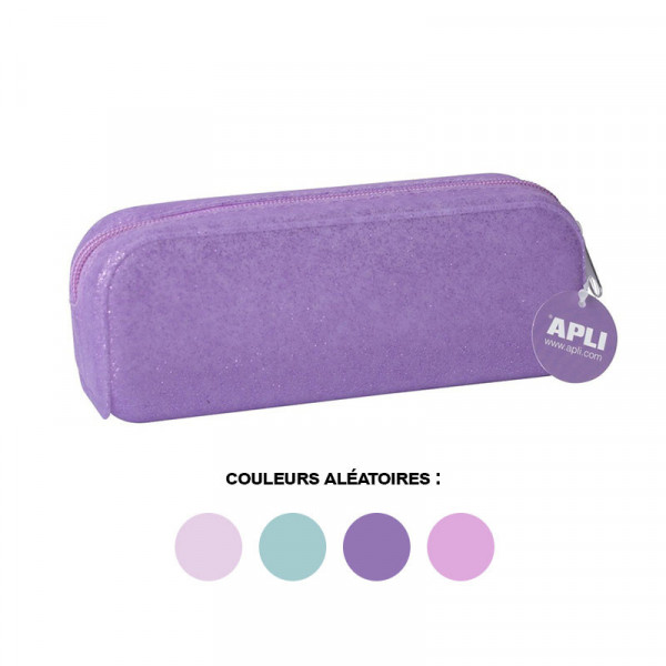 Trousse scolaire - Rectangulaire - Paillettes - Rose - Vert - Violet - Silicone - Apli