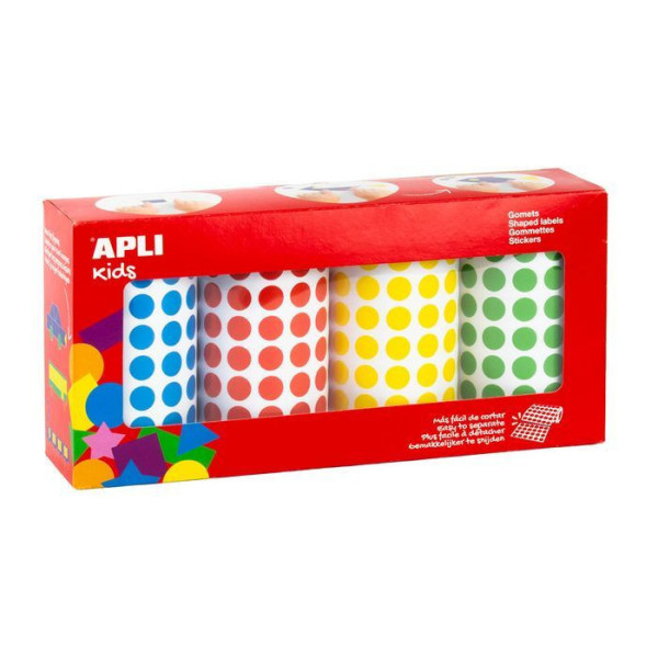 photo-Gommettes - Rondes - 10,5mm diamètre - Assortis bleu, rouge, jaune et vert - 4 rouleaux de 5192 - Apli Kids