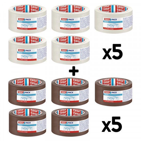 Lot de 10 rubans emballage adhésif 66m x 50mm transparent et havane | Artmania