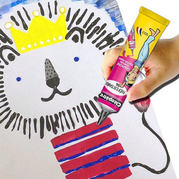 5 tubes de gouache - Blanc jaune bleu magenta noir - Cléopâtre - 30ml