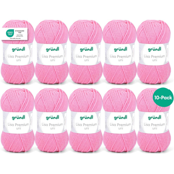 photo-10 pelotes de laine - Rose - 31 - 100% acrylique - 3,5/4,5 mm - Gründl - Lisa Premium