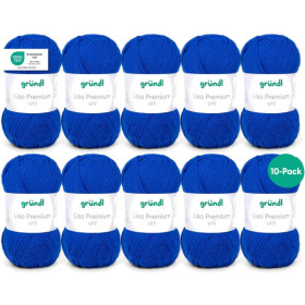 photo-10 pelotes de laine - Bleu royal - 35 - 100% acrylique - 3,5/4,5 mm - Gründl - Lisa Premium
