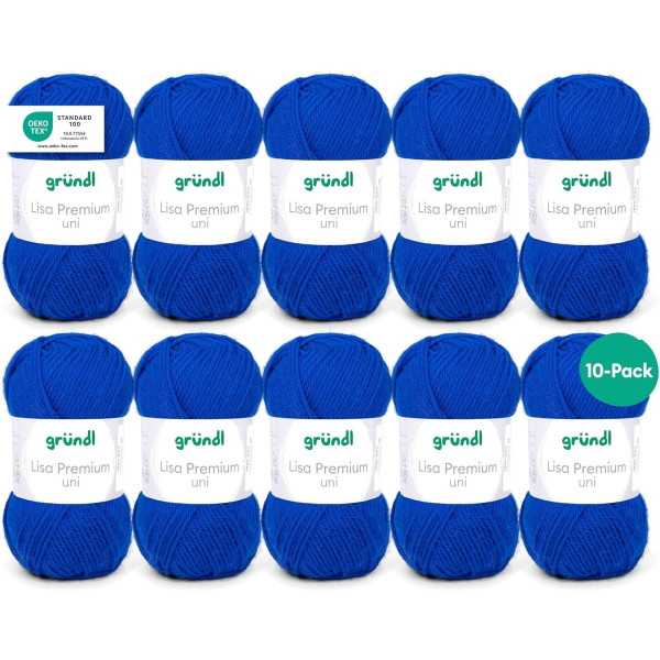 photo-10 pelotes de laine - Bleu royal - 35 - 100% acrylique - 3,5/4,5 mm - Gründl - Lisa Premium