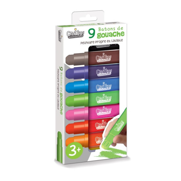 photo-Peinture gouache - Bâtons - 9 couleurs - Lavable - Scolaire - Loisirs créatifs - Dès 3 ans