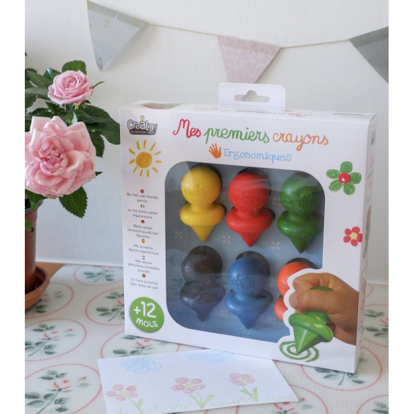 Crayons de couleur - Ergonomiques - Dès 12 mois - 6 couleurs - Coloriage