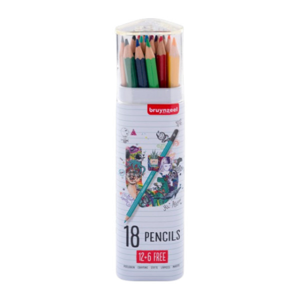 photo-Crayons de couleur - 12 + 6 couleurs - Boîté métallique - Coloriage - Enfant - Bruynzeel