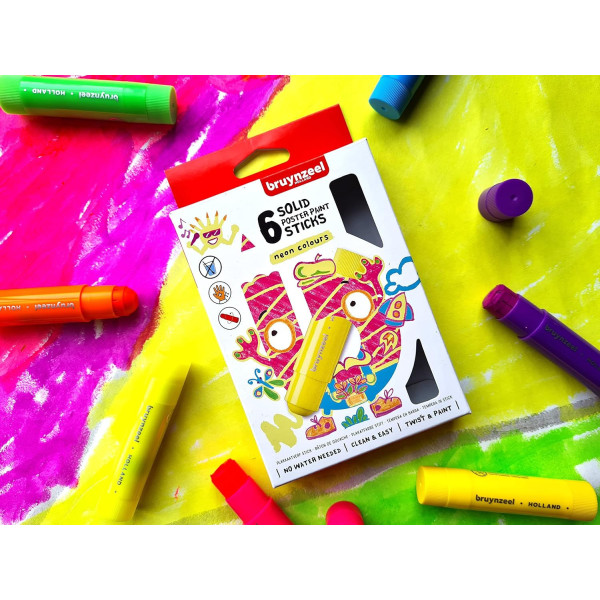 Peinture gouache - Bâtons - 6 couleurs néon - Enfant - Loisirs créatifs - Bruynzeel