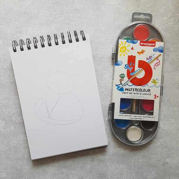 Peinture à l'eau - Palette de 12 couleurs - Pinceau inclus - Enfant - Scolaire - Bruynzeel