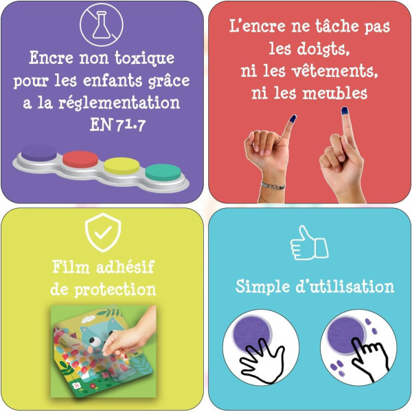 Peinture au doigt - Dès 3 ans - 6 tableaux à décorer + 1 encreur - Activité manuelle