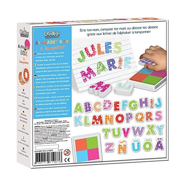 Tampons - Lettres de l'alphabet - Dès 4 ans - Encreur 4 couleurs - Jeu éducatif