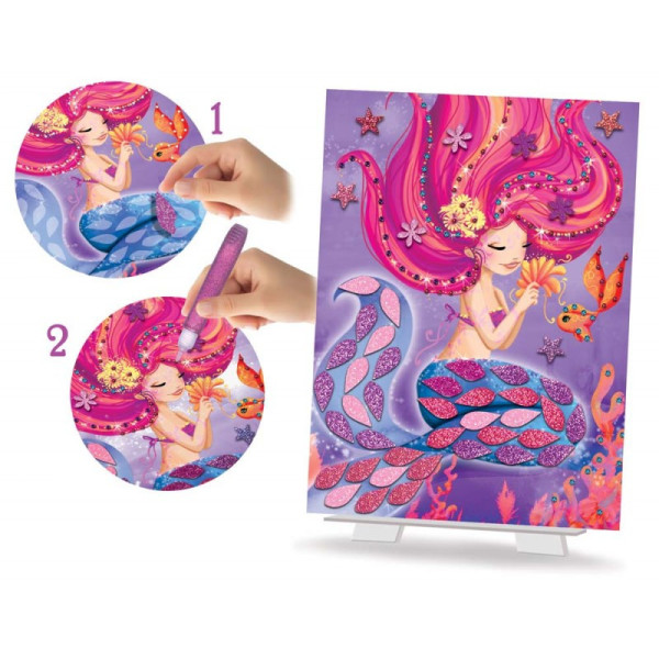 Jeu créatif - Cartes pailletées - Dès 5 ans - 6 tableaux sirènes - Activité manuelle
