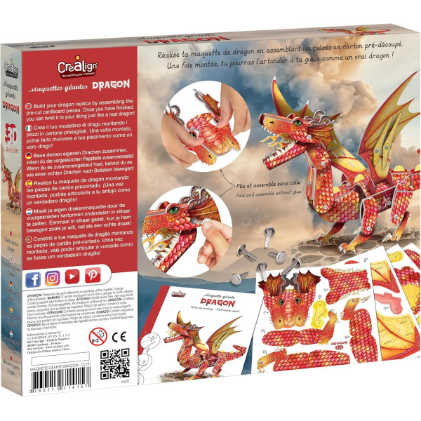 Maquette - Dragon - Articulée - Montage facile sans colle - Dès 6 ans - Activité manuelle