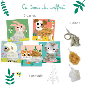 Jeu créatif - Cartes à décorer avec de la laine - 5 modèles animaux - Dès 3 ans - Activité manuelle