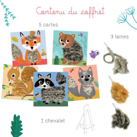Jeu créatif - Cartes à décorer avec de la laine - 5 modèles animaux - Dès 3 ans - Activité manuelle