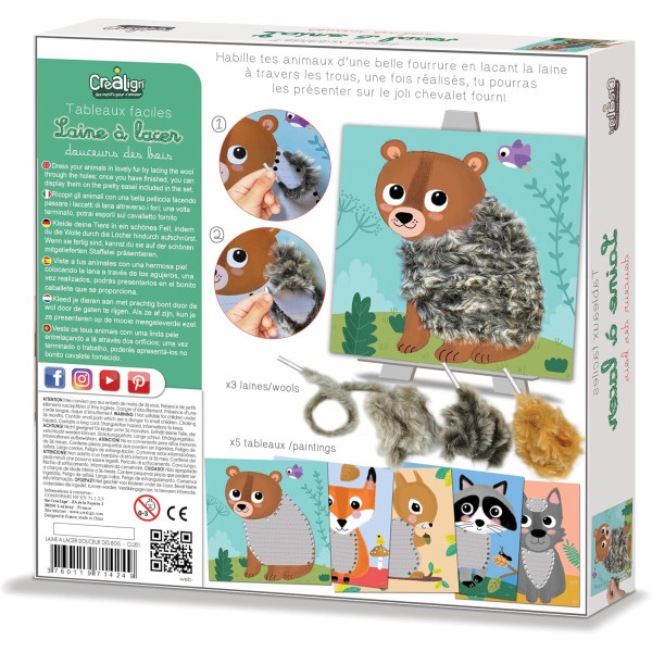 Jeu créatif - Cartes à décorer avec de la laine - 5 modèles animaux - Dès 3 ans - Activité manuelle