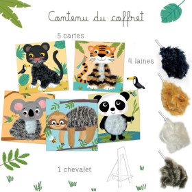 Jeu créatif - Cartes à décorer avec de la laine - 5 modèles animaux - Dès 3 ans - Activité manuelle