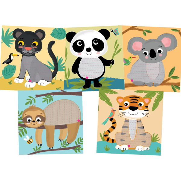 Jeu créatif - Cartes à décorer avec de la laine - 5 modèles animaux - Dès 3 ans - Activité manuelle