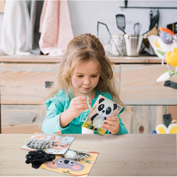 Jeu créatif - Cartes à décorer avec de la laine - 5 modèles animaux - Dès 3 ans - Activité manuelle