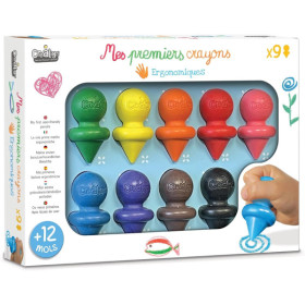 photo-Crayons de couleur - Ergonomiques - Dès 12 mois - 9 couleurs - Coloriage