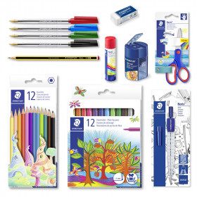 photo-Kit de rentrée des classes - Staedtler - Ciseaux - Crayons - Feutres - Colle - Gomme - Stylos - Compas - Taille-crayon