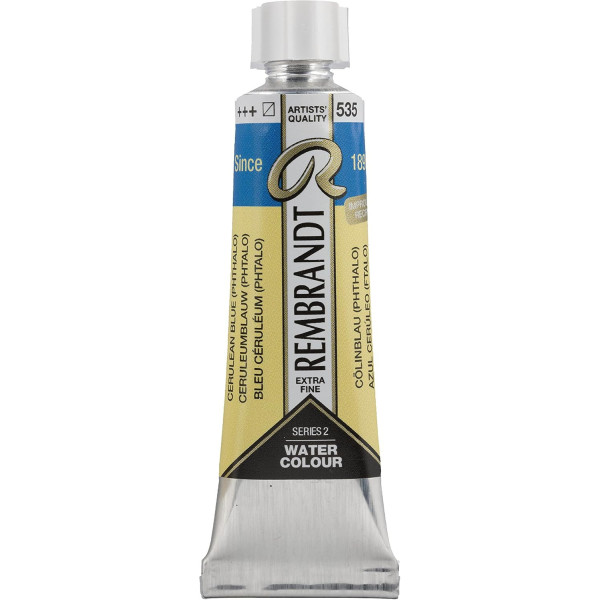 photo-Peinture aquarelle - Extra-fine - Bleu céruléum phtalo - 535 - Rembrandt - Tube 10ml