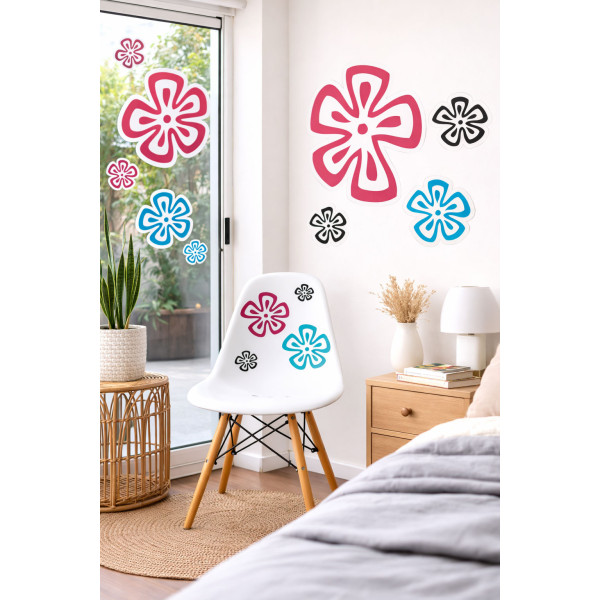 Stickers - Muraux - Autocollants - Repositionnables - Motifs fleurs colorés - Décoration