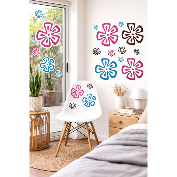 Stickers - Muraux - Autocollants - Repositionnables - Motifs fleurs colorés - Décoration