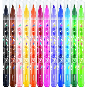 12 feutres de coloriage - Pointe moyenne - Encre lavable - Mini Cute - Maped