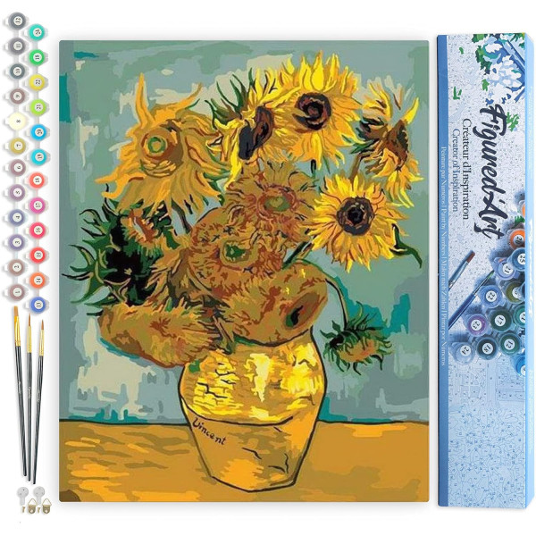 photo-Peinture par numéro - Les tournesols de Van Gogh - 40x50cm - Toile + pinceaux + peinture - Intermédiaire - Figured'Art