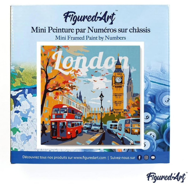 Peinture par numéro - Affiche Londres - 20x20cm - Toile tendue + pinceaux + peinture - Intermédiaire - Figured'Art