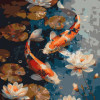 photo-Peinture par numéro - Carpes Koï vintage - 40x50cm - Toile + pinceaux + peinture - Intermédiaire - Figured'Art
