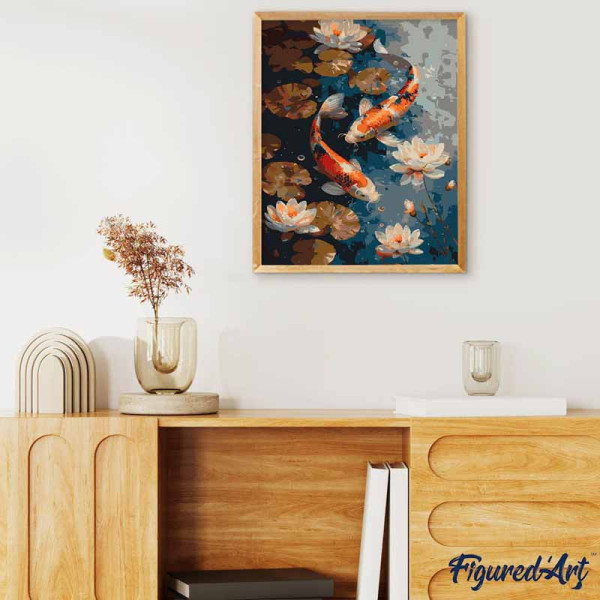 Peinture par numéro - Carpes Koï vintage - 40x50cm - Toile + pinceaux + peinture - Intermédiaire - Figured'Art