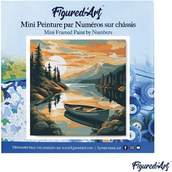 Peinture par numéro - Lac et montagne - 20x20cm - Toile tendue + pinceaux + peinture - Intermédiaire - Figured'Art