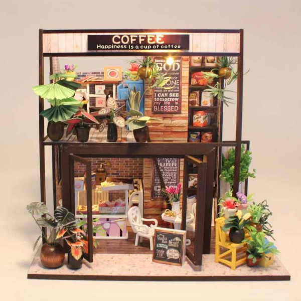 Maquette à construire - Maison miniature - Coffee shop - 18x20x19,7cm - 232 pièces