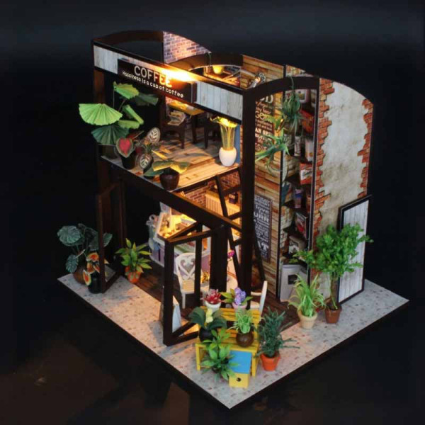 Maquette à construire - Maison miniature - Coffee shop - 18x20x19,7cm - 232 pièces