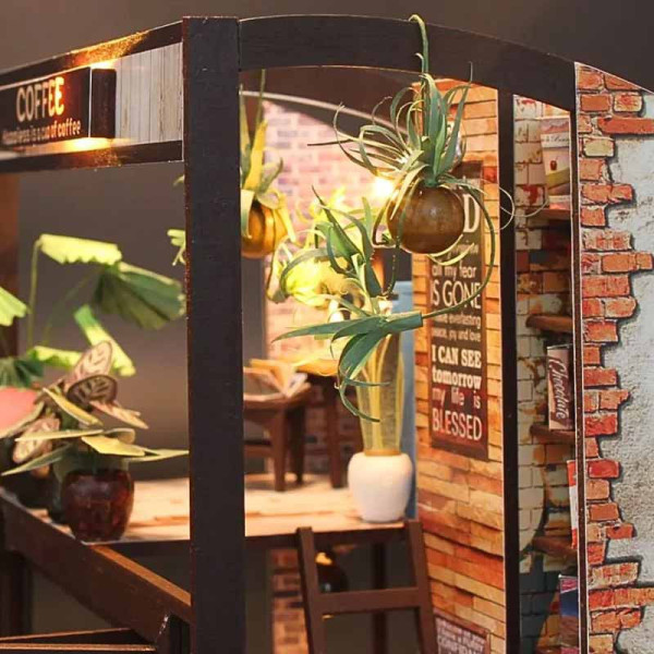 Maquette à construire - Maison miniature - Coffee shop - 18x20x19,7cm - 232 pièces