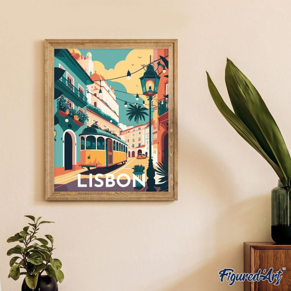 Peinture par numéro - Affiche Lisbonne vintage - 40x50cm - Toile tendue + pinceaux + peinture - Intermédiaire - Figured'Art