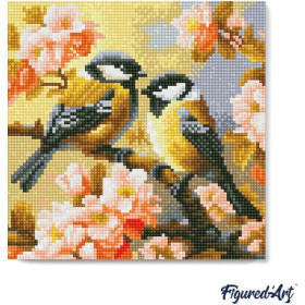 Diamond painting - Support cadre en toile - Modèle couple d'oiseaux - 25x25cm - Figured'Art