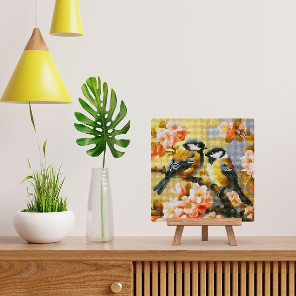 Diamond painting - Support cadre en toile - Modèle couple d'oiseaux - 25x25cm - Figured'Art
