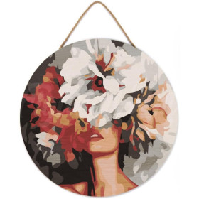 photo-Diamond painting - Support disque en bois - Modèle beauté fleurie - 30cm diamètre - Figured'Art