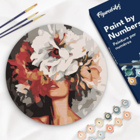 Diamond painting - Support disque en bois - Modèle beauté fleurie - 30cm diamètre - Figured'Art