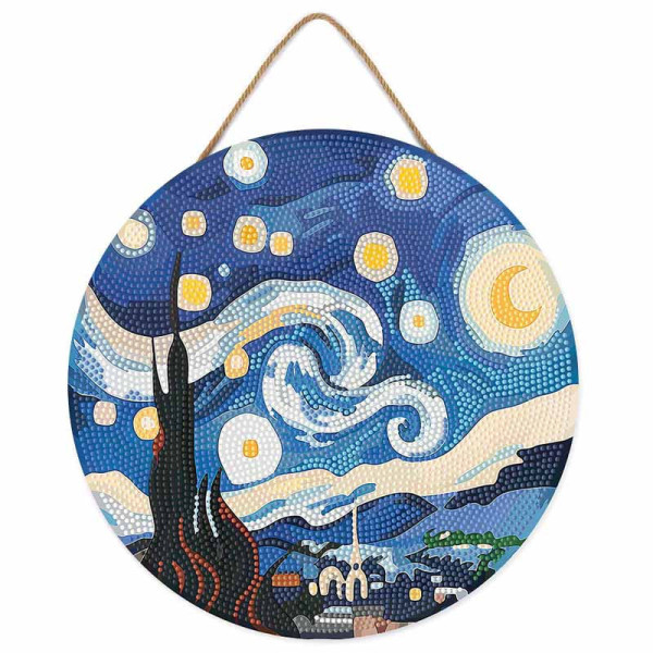 photo-Diamond painting - Support disque en bois - Modèle nuit étoilée - 30cm diamètre - Figured'Art