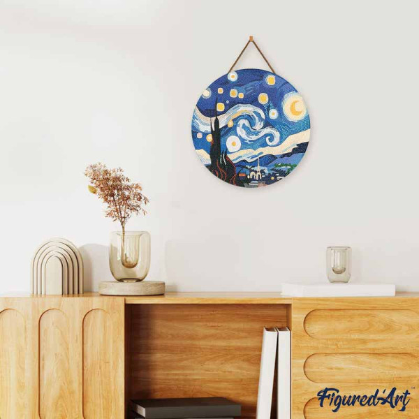 Diamond painting - Support disque en bois - Modèle nuit étoilée - 30cm diamètre - Figured'Art