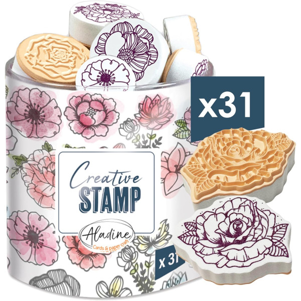 photo-Tampons - Thème fleurs - Mousse et caoutchouc - 31 modèles - Loisirs créatifs - Aladine