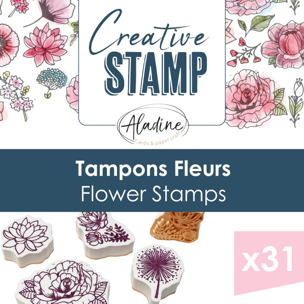 Tampons - Thème fleurs - Mousse et caoutchouc - 31 modèles - Loisirs créatifs - Aladine